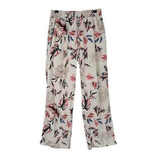 Briggs Linen Pants Womens Size Small Cream Floral Causal Pull On Tropical Travel